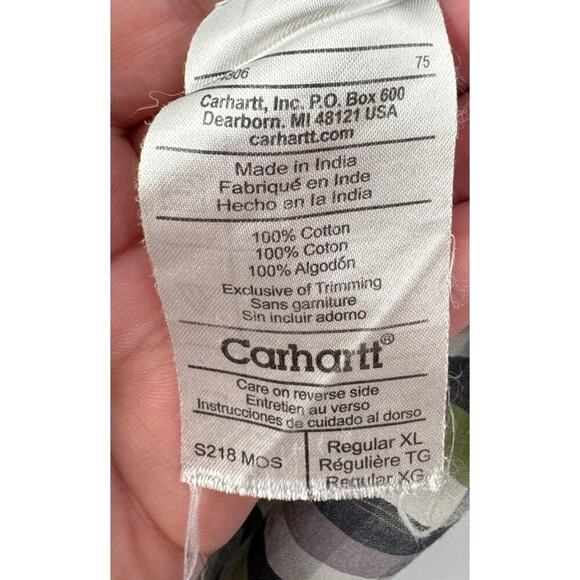 Carhartt Men's Green Multi-Colored Checkered Long Sleeve Cotton Shirt Size XL - Picture 4 of 5